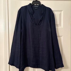 Ralph Lauren mandarin collar shirt with cloth frog closure, NAVY, L